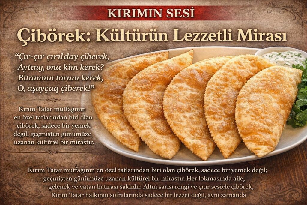 Nuzet Umerov’un bu dizeleri, Kırım Tatar mutfağının simgesi olan çiböreğin sadece bir yemek değil, kültürün, aile bağlarının ve nesiller arası aktarımın bir parçası olduğunu anlatır.