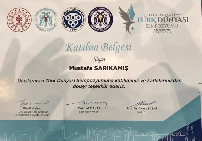 Erzincan Binali Yıldırım Üniversitesi katılım belgesi