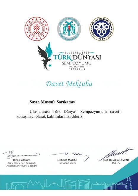 Erzincan Binali Yıldırım Üniversitesi  davet mektubu