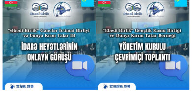 Əbədi Birlik Gənclər İctimai Birliyi və Dünya Krım Tatar İB İdarə heyətlərinin arasında onlayn görüş keçiriləcək