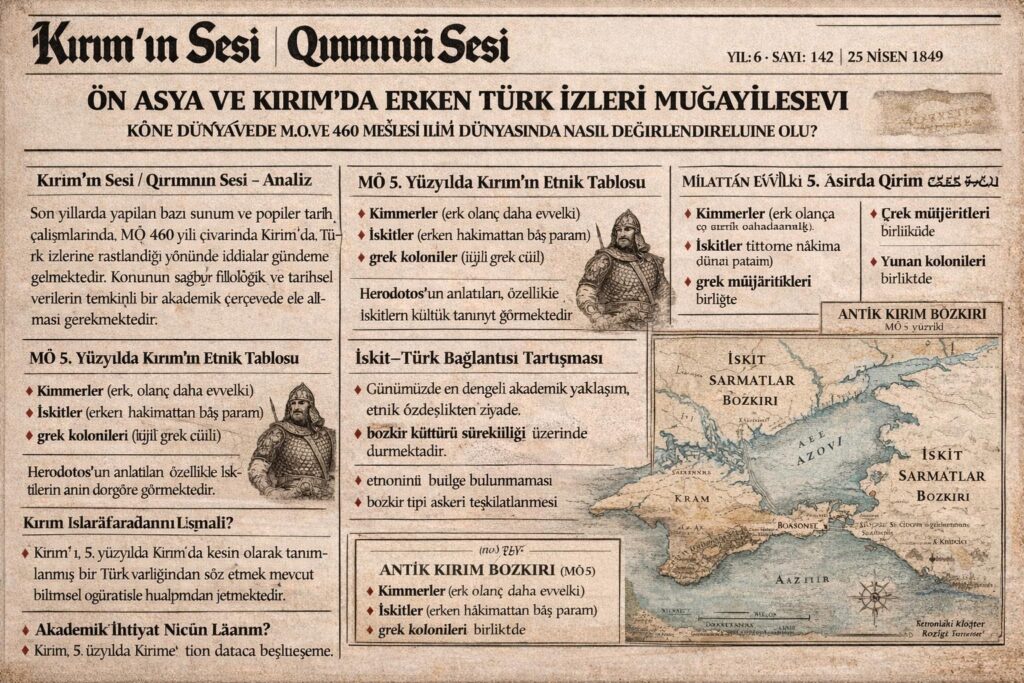 Kırım ve Kuzey Karadeniz bozkırları, erken göçebe imparatorlukların geçiş sahası olmuş, Hunlar ve sonraki Türk toplulukları bölgeye tamamen “boş” bir coğrafyaya gelmemiştir.