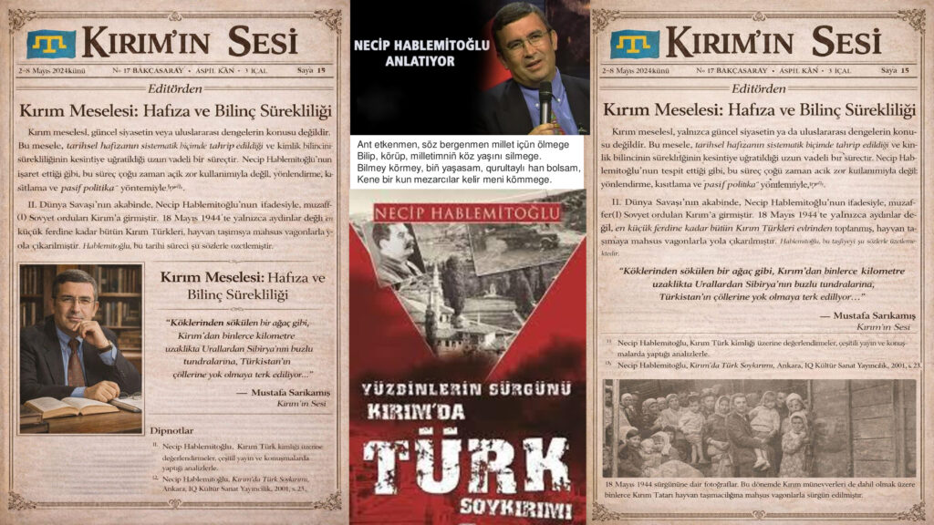 Hablemitoğlu, II. Dünya Savaşı’nın ardından Kırım’da yaşananları, modern çağın en kapsamlı toplumsal kopuşlarından biri olarak değerlendirir. 18 Mayıs 1944’te yalnızca aydınlar değil, en küçük ferdine kadar bütün Kırım Türkleri, evlerinden toplanarak hayvan taşımaya mahsus vagonlarla sürgün edilmiştir. Bu sürgün, onun ifadesiyle, “köklerinden sökülen bir ağacın”, Kırım’dan binlerce kilometre uzağa; Urallardan Sibirya’nın tundralarına, Türkistan’ın çöllerine yok oluşa terk edilmesi anlamına gelmiştir.