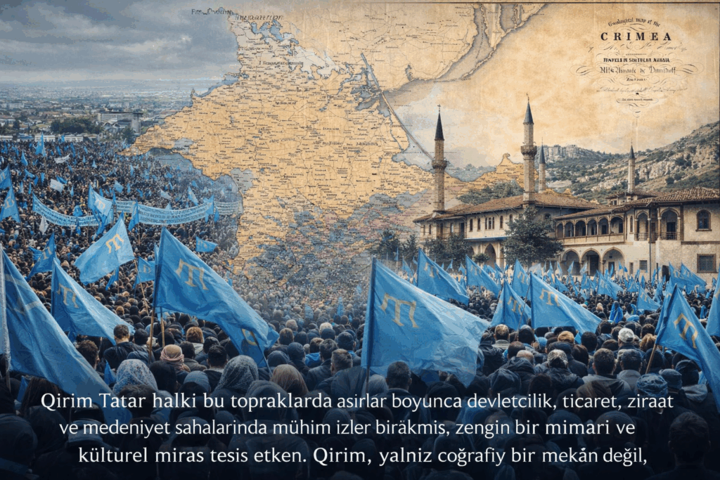 Qırım Tatar halkı bu topraklarda asırlar boyunca devletçilik, ticaret, ziraat ve medeniyet sahalarında mühim izler bırakmış, zengin bir mimari ve kültürel miras tesis etken. Qırım, yalnız coğrafiy bir mekân değil, Qırım Tatar milliy kimliginiñ tarihiy ve maneviy temelidir.