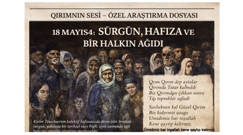 18 Mayıs 1944 sabahı, Stalin rejimi tarafından Kırım Tatarları birkaç saat içinde tren vagonlarına doldurularak Orta Asya ve Sibirya'ya sürülmüştür.