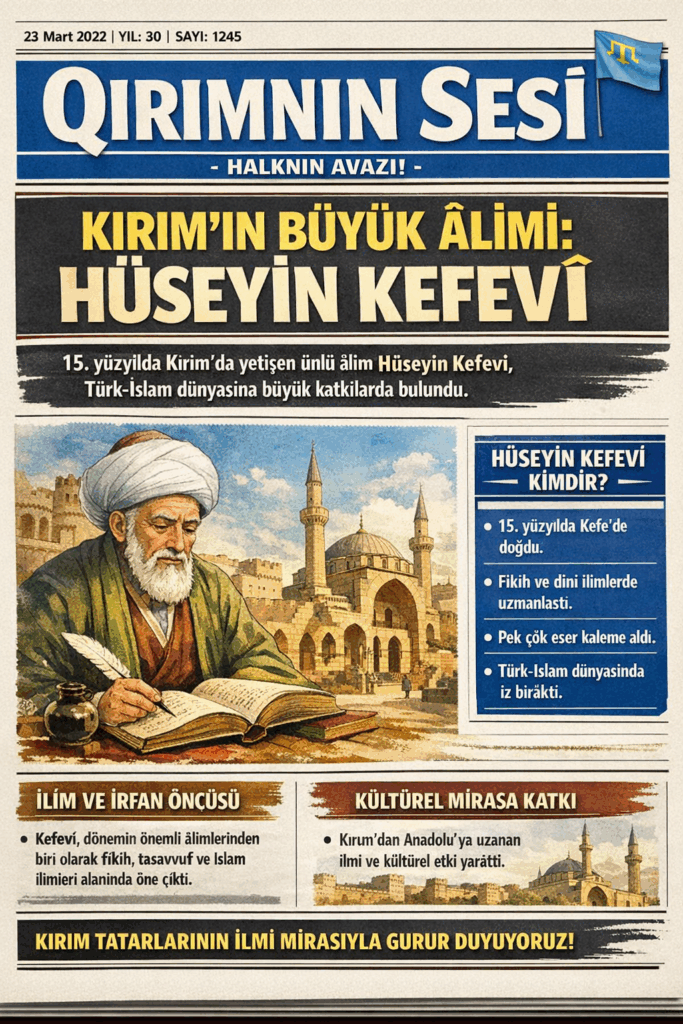 Bugün Hüseyin Kefevî gibi âlimler, Kırım Tatar halkının zengin ilmî mirasının önemli temsilcileri olarak hatırlanmakta ve Türk-İslam medeniyetine yaptıkları katkılarla saygıyla anılmaktadır.
