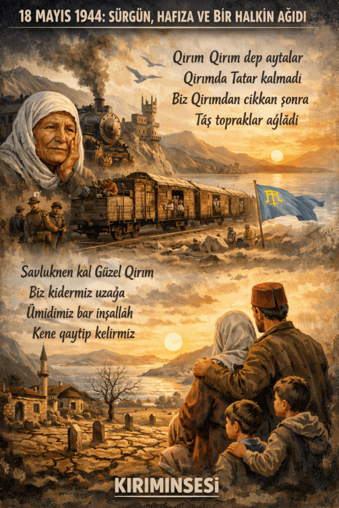 Büyük Felaket: 18 Mayıs 1944 sabahı, Stalin rejimi tarafından Kırım Tatarları birkaç saat içinde tren vagonlarına doldurularak Orta Asya ve Sibirya'ya sürülmüştür