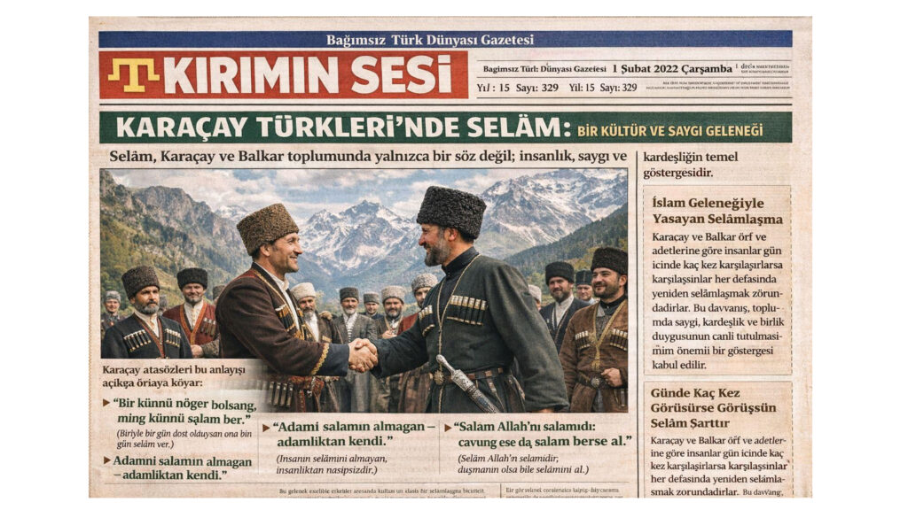 Karaçay atasözleri bu anlayışı açıkça ortaya koyar: “Bir künnü nöger bolsang, ming künnü salam ber.” (Biriyle bir gün dost olduysan ona bin gün selâm ver.) “Adamnı salamın almagan – adamlıkdan kendi.” (İnsanın selâmını almayan, insanlıktan nasipsizdir.) “Salam Allah’nı salamıdı: cavung ese da, salam berse, salamın al.” (Selâm Allah’ın selâmıdır; düşmanın olsa bile selâmını al.