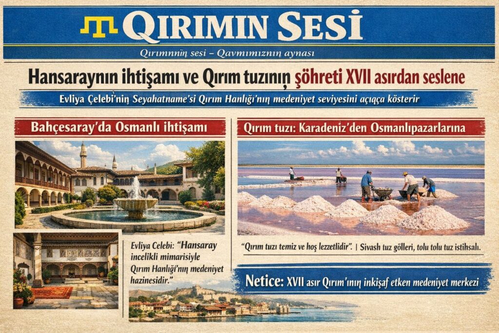 Evliya Çelebi’niñ tasvirlerinde Bahçesaray Hansaray, yalnız bir saray degil, belki de Qırım Hanlığı’nıñ ruhunu aksettiren bir medeniyet merkezidir. Saraynıñ avluları, şırıl şırıl aqqan çeşmeleri, ince işlenmiş nakışları ve divanhanesi, İslâm mimarisiniñ Qırım’daki zarif tecellisini kösterir. Bu tasvirler, hanlıqnıñ Osmanlı medeniyeti ile olan derin bağlarını da açıqça ortağa qoya.