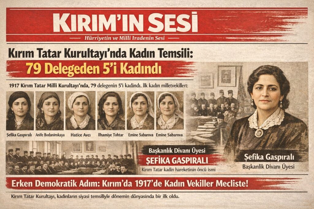 Kurultaya katılan kadın delegeler şunlardır: Şefika Gaspıralı Anife Bodaninskaya Hatice Avcı İlhamiye Tohtar Emine Sabarova