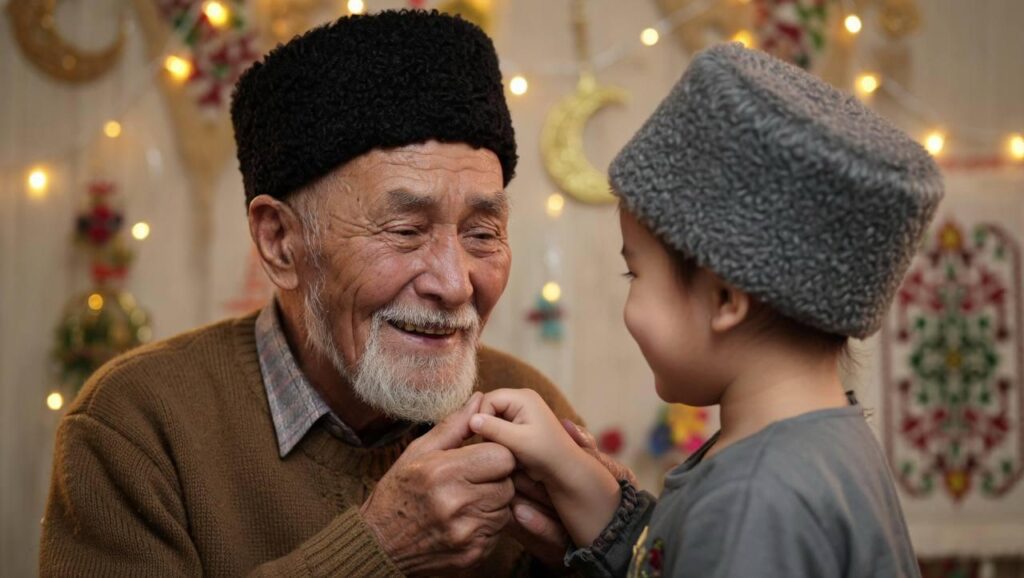 Küçükler büyüklerin ellerini öperek bayramlaşıyor