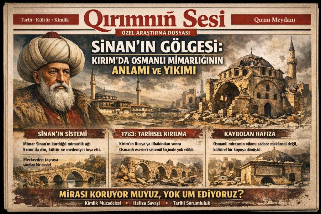 Mimar Sinan’ın kurduğu sistem, Kırım’da yalnızca yapılar değil; bir düzen, bir kimlik ve bir medeniyet üretmiştir.

Ancak bugün: Yapılar yok olmuş Hafıza zayıflatılmış Mekânın dili değiştirilmiştir