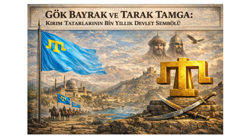 Kırım Tatar bayrağı, mavi zemin üzerine sarı renkli "Tarak Tamga"dan oluşur. Mavi renk, Türk kültürü ve İslam inancında göğü, kutsallığı ve adaleti temsil eder. Sarı Tarak Tamga ise Kırım Hanlığı'nın yönetim yapısını (Han, Kalgay, Nureddin) ve adaleti simgeler. Bu bayrak, 1917'de kabul edilen, milli birliği ve vatanı simgeleyen köklü bir sembol