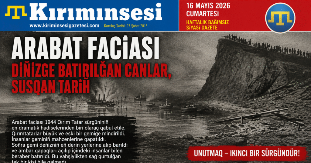ARABAT FACİASI DİÑİZGE BATIRILĞAN CANLAR, SUSQAN TARİH
Arabat faciası 1944 Qırım Tatar sürgüniniñ en dramatik hadiselerinden biri olaraq qabul etile. Qırımtatarlar büyük ve eski bir gemige mindirildi. İnsanlar geminiñ mahzenlerine qapatıldı. Soñra gemi deñizniñ eñ derin yerlerine alıp barıldı ve ambar qapaqları açılıp içindeki insanlar bilen beraber batırıldı. Bu vahşiylikten sağ qurtulğan tek bir kişi bile qalmadı.