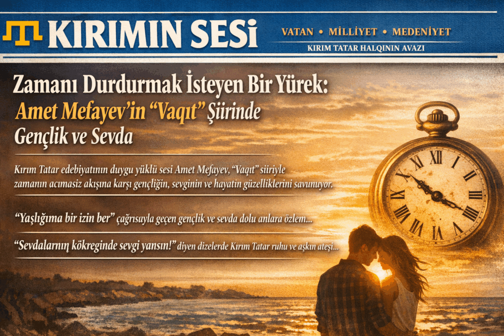 Amet Mefayev’in bu tesirli mısraları, zamanın akıp gitmesine karşı duyulan o insani isyanı ve hayatın tadını alma arzusunu ne güzel anlatıyor. Şiir, gençliğe duyulan hasreti ve sevdanın sıcaklığını Kırım Tatarca’sının o kendine has nağmesiyle hissettiriyor.