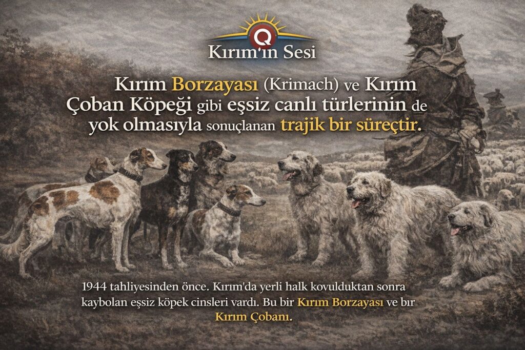 1944 tahliyesinden önce. Kırım'da yerli halk kovulduktan sonra kaybolan eşsiz köpek cinsleri vardı. Bu bir Kırım Borzaayası ve bir Kırım Çobanı.