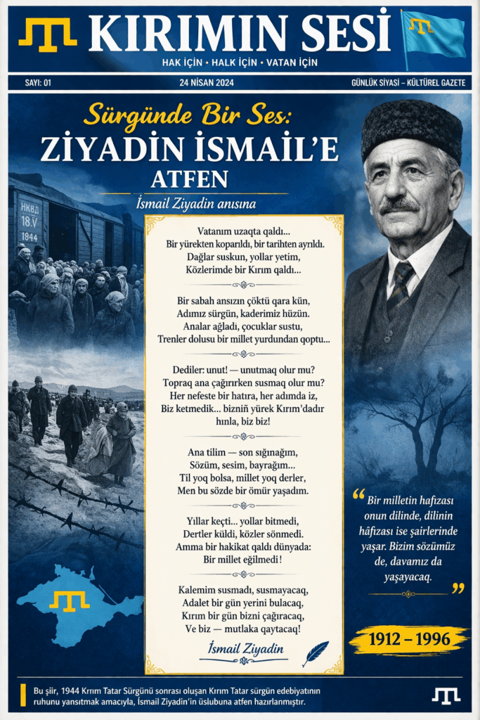 Kırım Tatar şairi ve eğitimcisi İsmail Ziyadin, 1944 sürgününün karanlığında bile kalemiyle halkının sesi oldu.