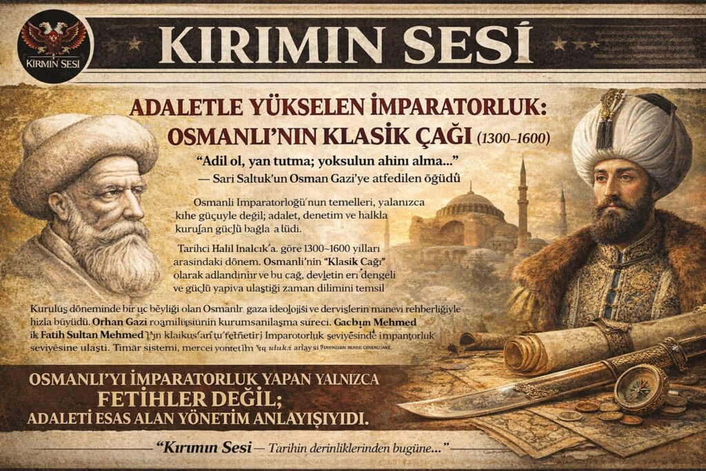 Adil ol, yan tutma; yoksulun ahını alma

Sarı Saltuk’un Osman Gazi’ye atfedilen öğüdü

Osmanlı İmparatorluğu’nun temelleri, yalnızca kılıç gücüyle değil; adalet, denetim ve halkla kurulan güçlü bağlarla atıldı.