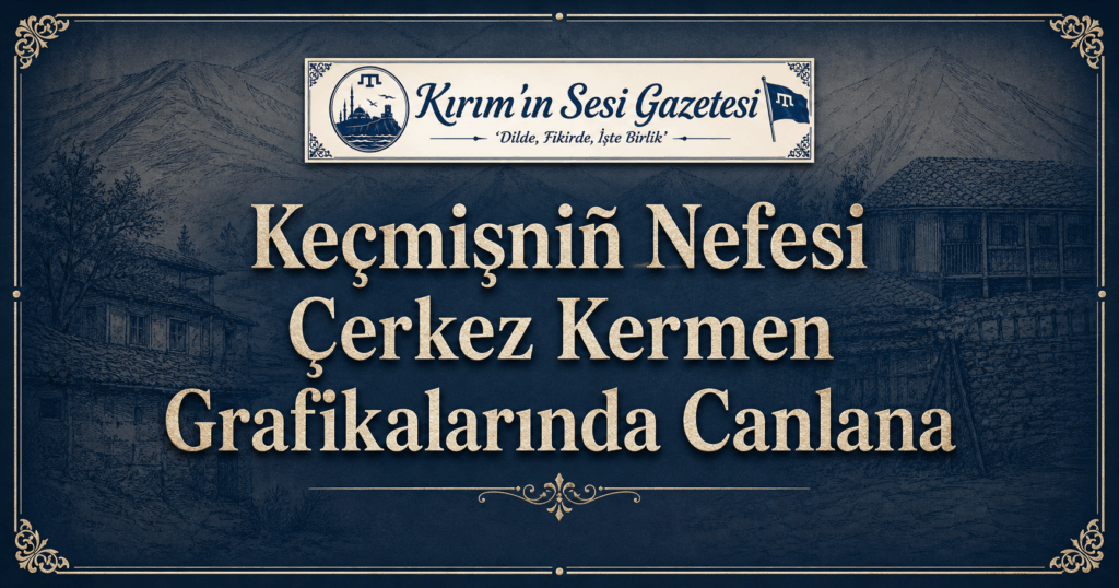  Çerkez Kermen (Bahçesaray bölgesi, Kırım).1920'li yılların atmosferi. Kâğıt üzerine siyah mürekkep / grafik tarama. Geniş balkonlu (hayat), taş ve ahşap karışımı geleneksel Kırım Tatar evleri.
