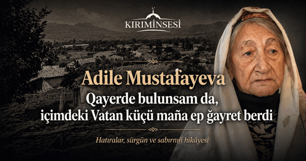 Baydar’nıñ asil qızlarından Adile hanım, gençliğini çalğan cenkni, evine yerleşken nemselerni ve sürgünlikniñ qara künlerini añlattı. Onıñ taldırıv bılınmegen ğayreti, yüregindeki sönmez Vatan ateşi bılın bugün de yolumıznı yarıqlata.