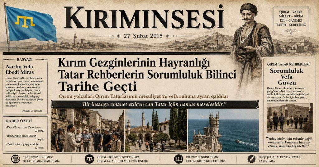 Men onıñ ellerine teslim etildim, meni qorçalamaq içün canını feda etmege azır edi. Deñizden otuz adım uzaqlıqta bulunğan bir qayağa yüregime yaqın olğan aziz bir adı yazmaq içün ondan bir daqqağa gizlendim. Tatar meni er yerde qıdırğan ve meni elâk oldı dep tüşünip, maña ne olğanını bilmek içün qomşu köyge ateş bermege bile azır edi."
