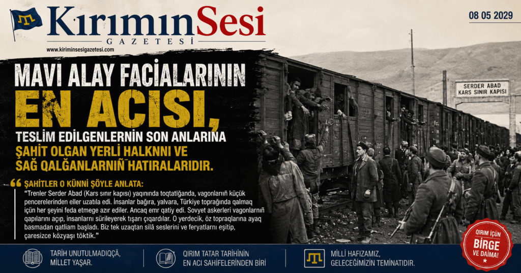 Kırım Tatar tarihının eñ acınıqlı saifelerinden biri olğan "Mavı Alay" faciası, bugün de yüreklerimizni sızlatmağa devam ete. On biñlernen qardaşımıznıñ teslim emri ve soñunda kelgen qatliam, milletimizniñ unutulmaz yarasıdır.