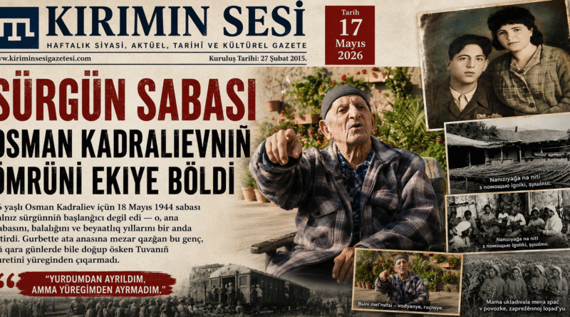 16 yaşlı Osman Kadraliev içün 18 Mayıs 1944 sabası yalnız sürgünniñ başlanğıcı degil edi o, ana babasını, balalığını ve beyaatlıq yıllarını bir anda yitirdi. Gurbette ata anasına mezar qazğan bu genç, eñ qara günlerde bile doğup ösken Tuvanıñ suretini yüreginden çıqarmadı.