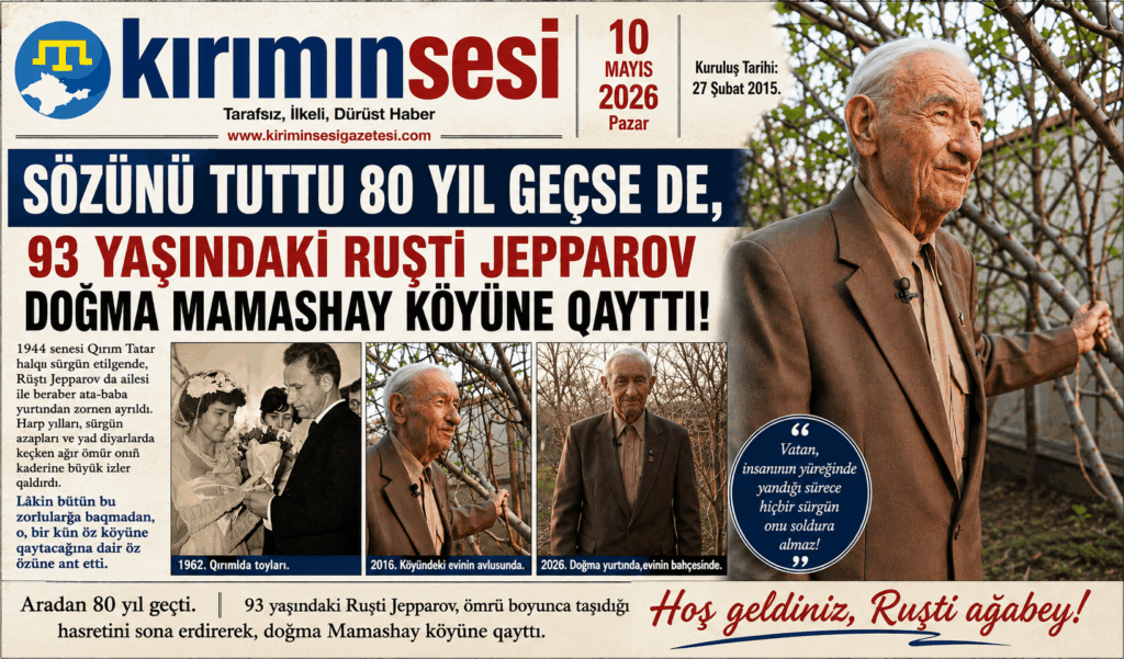 Qırım Tatar halqınıñ metanetini ve vatan sevgisini isbatlağan müim bir vaqia yüz berdi. 93 yaşındaki Ruşti Jepparov, 1944 senesi sürgünlik etilgen doğma köyüne nihayet qaytıp keldi.